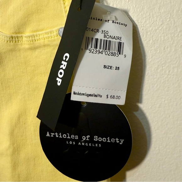 NWT Articles of Society Yellow Cropped Skinny Jeans, Size 25 - Picture 4 of 5